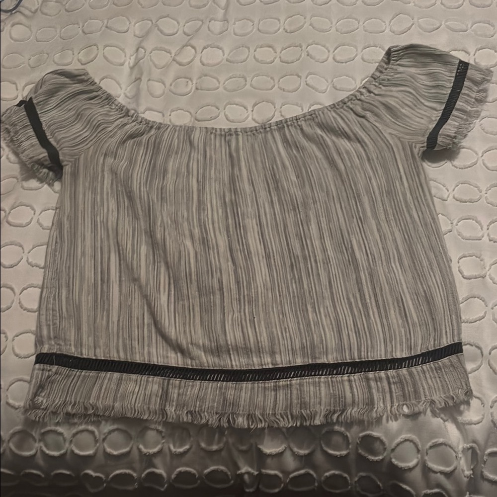 Elegant Gray Striped Off-Shoulder Blouse